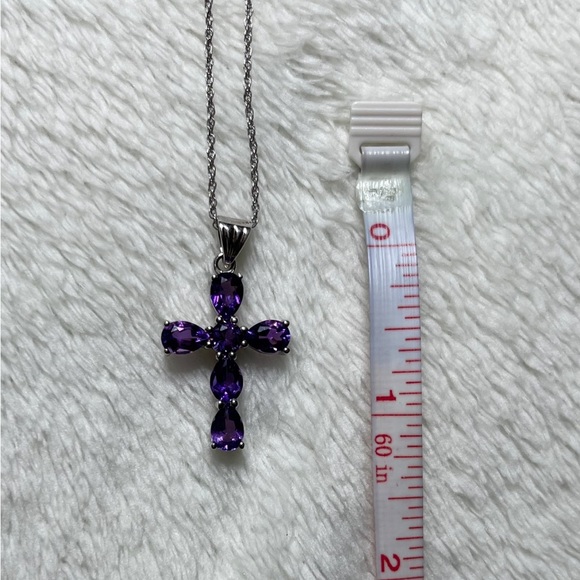 Amethyst & Sterling Silver Cross Necklace 18” Chain Feb. Birthstone Rich Color - Picture 7 of 12